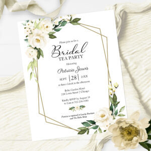 White Floral Bridal Tea Party Budget Invitation