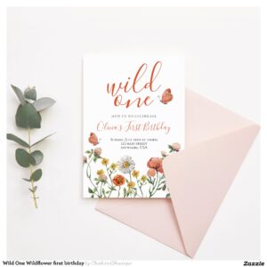 Wild One Wildflower first birthday Invitation