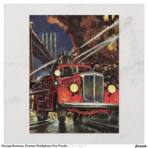 Vintage Business, Firemen Firefighters Fire Trucks Postcard