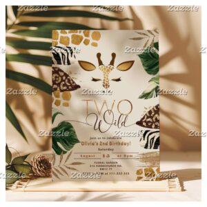 Two wild Modern Safari gold 2nd birthday Invitation
