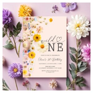 Wild One Girl Wildflower 1st Birthday Invitation