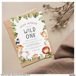 Wild One Safari Animals Boy Birthday Party Invitation