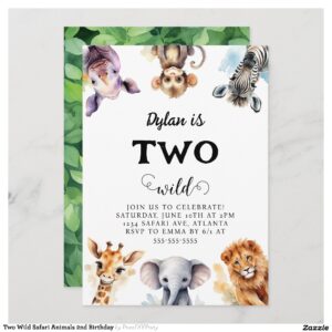 Two Wild Safari Animals 2nd Birthday Invitation