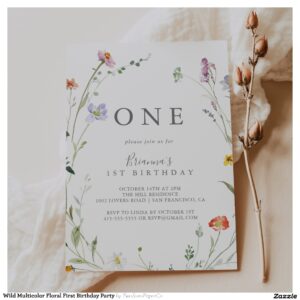 Wild Multicolor Floral First Birthday Party Invitation