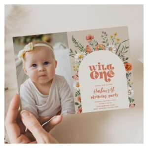 Wild One Photo Birthday Invitation Wildflowers