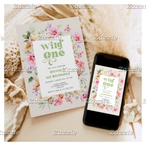 Wild one 1st birthday wildflower invitation