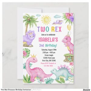 Two Rex Dinosaur Birthday Invitation
