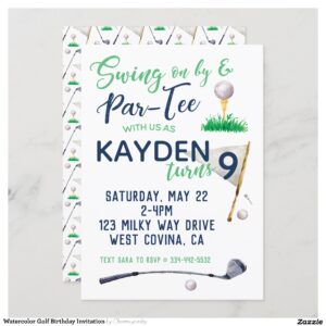Watercolor Golf Birthday Invitation