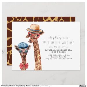 Wild One Modern Simple Party Animal Invitation