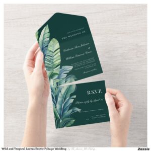Wild and Tropical Leaves Exotic Foliage Wedding All In One Invitation