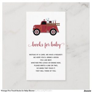 Vintage Fire Truck Books for Baby Shower Enclosure Card