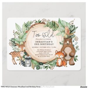 TWO WILD Greenery Woodland 2nd Birthday Party Invitation