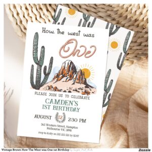Vintage Brown How The West was One 1st Birthday Invitation