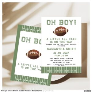 Vintage Green Brown All Star Football Baby Shower Invitation