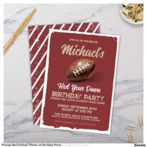 Vintage Red Football Theme 1st Birthday Party Invitation