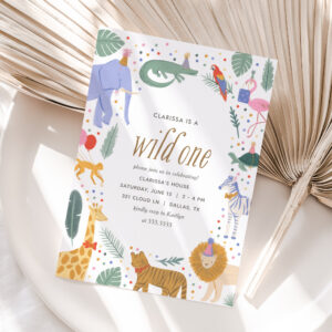 Wild One Safari Animals 1st Birthday Party Invitation
