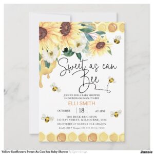 Yellow Sunflowers Sweet As Can Bee Baby Shower Invitation