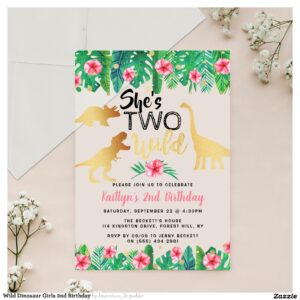 Wild Dinosaur Girls 2nd Birthday Acrylic Invitations