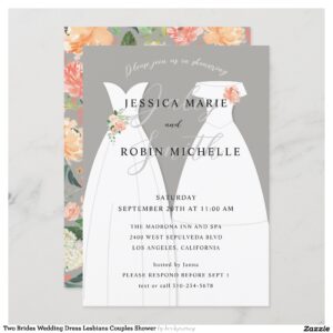 Two Brides Wedding Dress Lesbians Couples Shower Invitation