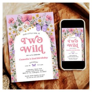 Two Wild Wildflower Butterfly Birthday Invitation