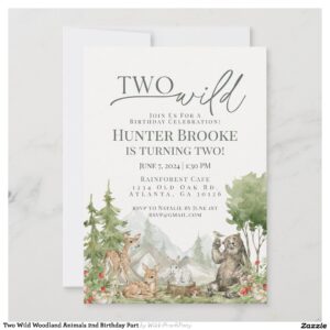 Two Wild Woodland Animals 2nd Birthday Part Invitation