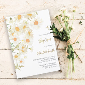 watercolor daisies Baptism Invitation