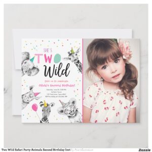 Two Wild Safari Party Animals Second Birthday Invi Invitation