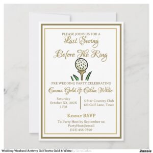 Wedding Weekend Activity Golf Invite Gold & White
