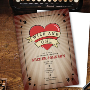 Wild and One Tattoo Heart First Birthday Invitatio Invitation