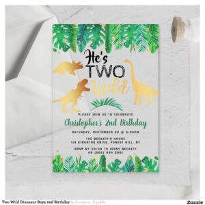 Two Wild Dinosaur Boys 2nd Birthday Acrylic Invitations