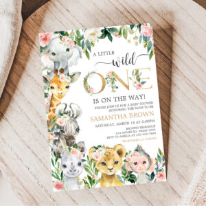 Wild One Floral Safari Baby Shower Invitation
