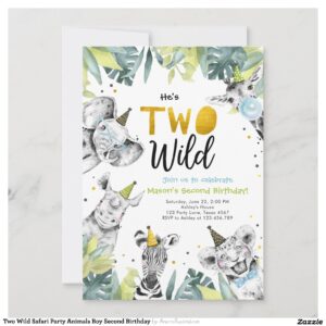 Two Wild Safari Party Animals Boy Second Birthday Invitation