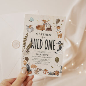 Wild One Enchanting Woodland Boy 1st Birthday Invitation