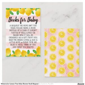 Watercolor Lemon Tree Baby Shower Book Request Enclosure Card