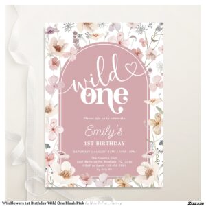 Wildflowers 1st Birthday Wild One Blush Pink Invitation