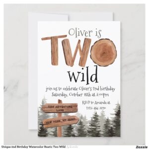 Unique 2nd Birthday Watercolor Rustic Two Wild Invitation