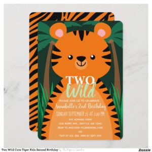 Two Wild Cute Tiger Kids Second Birthday Invitation