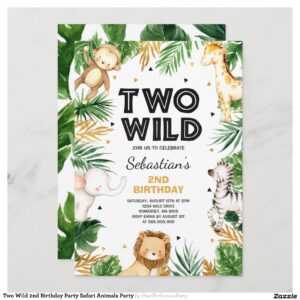 Two Wild 2nd Birthday Party Safari Animals Party Invitation