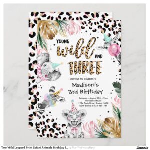 Two Wild Leopard Print Safari Animals Birthday Inv Invitation