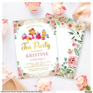 Watercolor Flower Garden Tea Party Girls Birthday Invitation