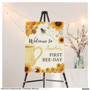 Watercolor Sunflower Bee 1st Birthday Welcome Foam Board