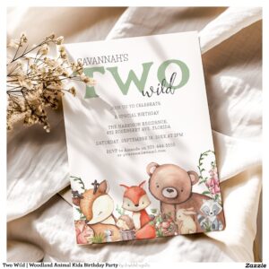 Two Wild Woodland Animal Kids Birthday Party Invitation