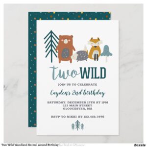 Two Wild Woodland Animal second Birthday Invitation