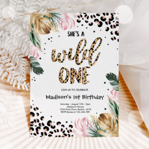 Wild One Birthday Leopard Print Wild Jungle Party Invitation