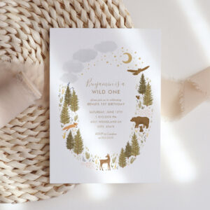 Wild One Woodland Birthday Party Invitation
